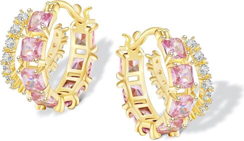 Mesovor Gold Zircon Double Hoop Earrings for Women, 14K Gold Plated Square Colored Cubic Zirconia Hoops Earrings Jewelry Gifts in Saudi Arabia