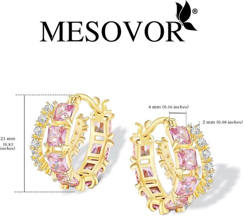 Mesovor Gold Zircon Double Hoop Earrings for Women, 14K Gold Plated Square Colored Cubic Zirconia Hoops Earrings Jewelry Gifts in Saudi Arabia