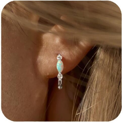 Gold Opal Huggie Earrings for Women, Minimalist Small Hoop Earrings with Zircons in Kuwait