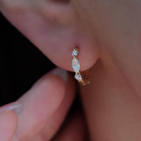 Gold Opal Huggie Earrings for Women, Minimalist Small Hoop Earrings with Zircons in Kuwait