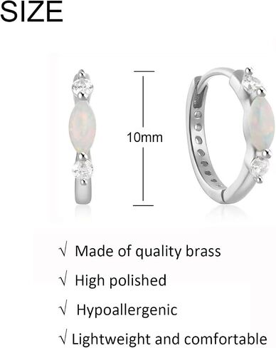 Gold Opal Huggie Earrings for Women, Minimalist Small Hoop Earrings with Zircons in Kuwait