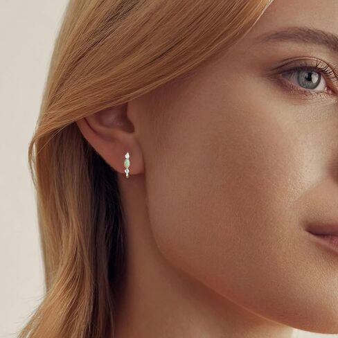 Gold Opal Huggie Earrings for Women, Minimalist Small Hoop Earrings with Zircons in Kuwait