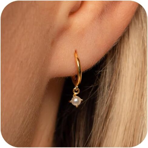 Gold Opal Huggie Earrings for Women, Minimalist Small Hoop Earrings with Zircons in Kuwait