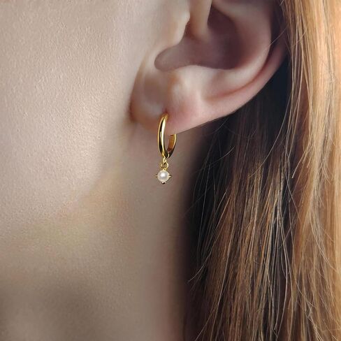 Gold Opal Huggie Earrings for Women, Minimalist Small Hoop Earrings with Zircons in Kuwait