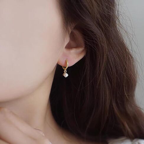 Gold Opal Huggie Earrings for Women, Minimalist Small Hoop Earrings with Zircons in Kuwait