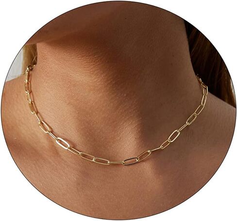 CAROVO 18K Gold Silver Plated Paperclip Chain Necklace for Women Delicate Love Heart Pendant Link Paperclip Chain Necklaces for Women in Kuwait