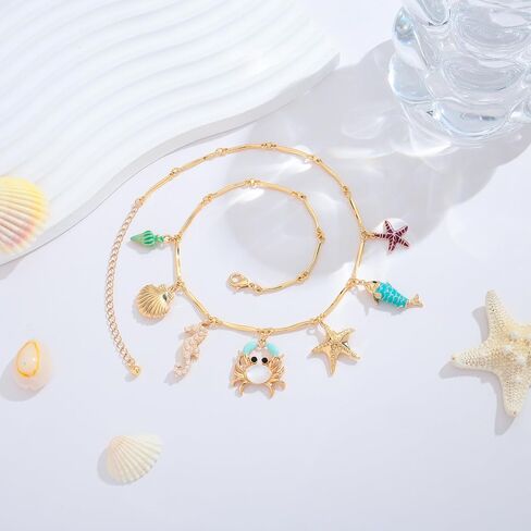 Beach Necklaces for Women Dainty Gold Shell Charm Cute Starfish with Gold Chain Hypoallergenic Summer Beachy Necklace Fashion Trendy in Saudi Arabia
