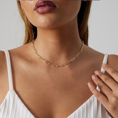 CAROVO 18K Gold Silver Plated Paperclip Chain Necklace for Women Delicate Love Heart Pendant Link Paperclip Chain Necklaces for Women in Kuwait