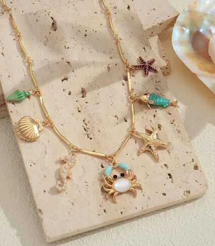 Beach Necklaces for Women Dainty Gold Shell Charm Cute Starfish with Gold Chain Hypoallergenic Summer Beachy Necklace Fashion Trendy in Saudi Arabia