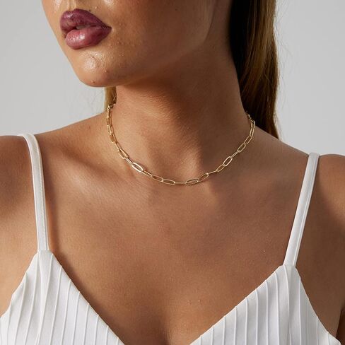 CAROVO 18K Gold Silver Plated Paperclip Chain Necklace for Women Delicate Love Heart Pendant Link Paperclip Chain Necklaces for Women in Kuwait