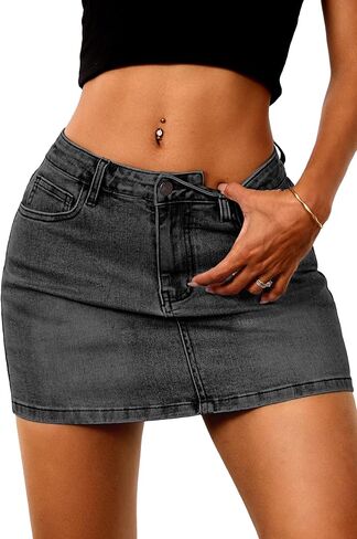 ELLEVEN Stretchy Mini Jean Skirt for Women,Low Waist Denim Skirts with Pockets in Saudi Arabia