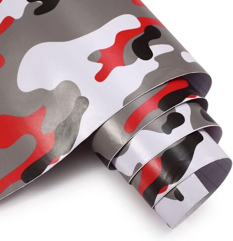 Lzlrun Car Camouflage Vinyl Wrap Film Roll Arctic Snow Camo Scener for Car Computer Computer Bike Motorcycle Red 1ft × 5ft in Kuwait