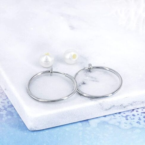 YOQUCOL 2 Pairs Clip On Hoop Earrings for Women Simulated Freshwater Pearl Non Pierced Ears Spring Hoops in Saudi Arabia