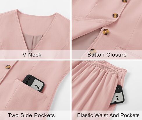 LOMON 2 Piece Sets for Women Summer Outfits Sleeveless Matching Sets V Neck Button Down Vest Linen Shorts Set with Pockets in Saudi Arabia