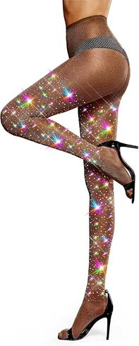 LUCKELF Ultra Sparkly Fishnet Tights Plus Size Rhinestone Stockings For Women Carnival Party Concert Outfit in Saudi Arabia