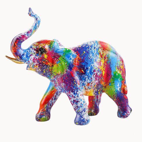 Resin 7.4in Art Colorful Elephant Collectible Figurines, Birthday Christmas Cute Elephant Gifts for Women Children Decoration for Home Office in Saudi Arabia