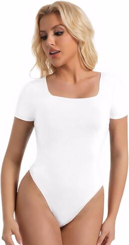 Women's Square Neck Slim Sexy Casual Short Sleeve T Shirts Bodysuit Shapewear in Kuwait