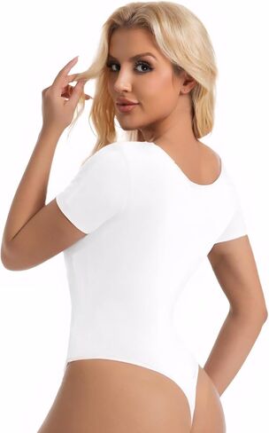 Women's Square Neck Slim Sexy Casual Short Sleeve T Shirts Bodysuit Shapewear in Kuwait