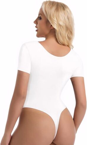 Women's Square Neck Slim Sexy Casual Short Sleeve T Shirts Bodysuit Shapewear in Kuwait