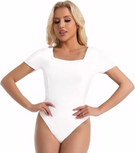 Women's Square Neck Slim Sexy Casual Short Sleeve T Shirts Bodysuit Shapewear in Kuwait