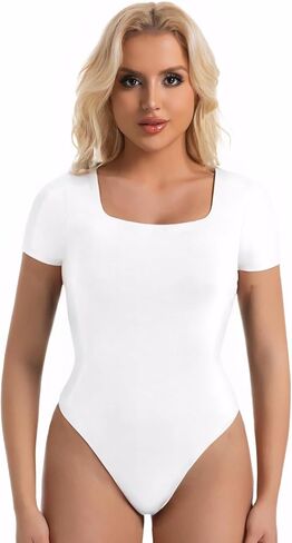 Women's Square Neck Slim Sexy Casual Short Sleeve T Shirts Bodysuit Shapewear in Kuwait