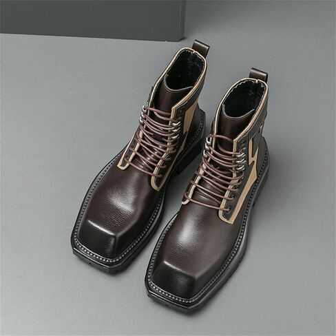 Mens Leather Panel Lace Up Ankle Boots Heavy Duty Slip Resistant Rubber Sole Reinforced Stitching Durable Tread Pattern Multi Scenario Wear in Saudi Arabia