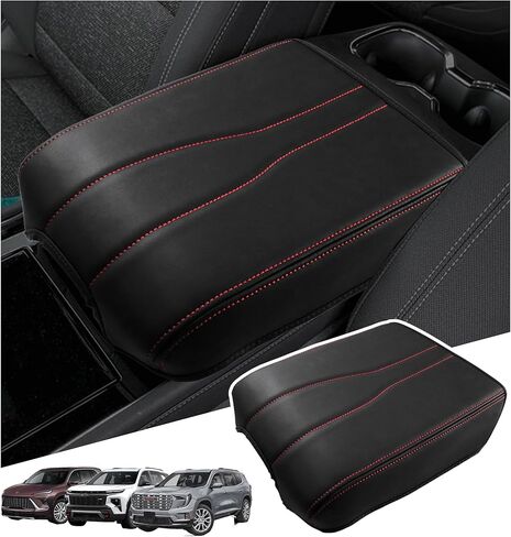 Center Console Armrest Cover Compatible with 2024-2025 Chevy Traverse/2024-2025 GMC Acadia/2025 Buick Enclave Interior Accessories, Leather Middle Console Lid Pad Protector （Red Lines） in Saudi Arabia
