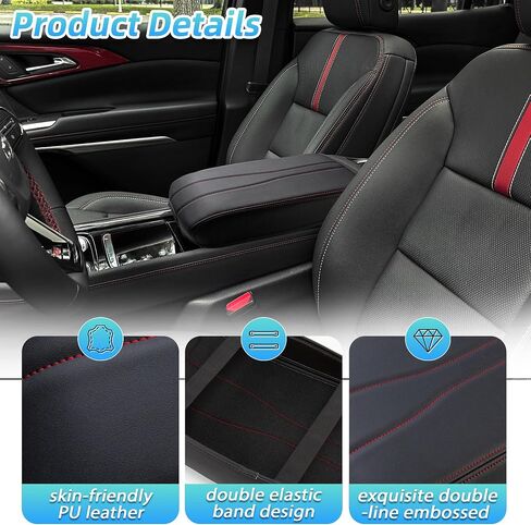 Center Console Armrest Cover Compatible with 2024-2025 Chevy Traverse/2024-2025 GMC Acadia/2025 Buick Enclave Interior Accessories, Leather Middle Console Lid Pad Protector （Red Lines） in Saudi Arabia