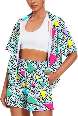 UOUA Women's 80s Color Block Outfits 2 Piece Tracksuit 90s Party Costume Summer Zip Up Windbreaker & Short Sets in Saudi Arabia