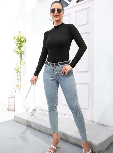 UNTYHOTS Mock Turtle Neck Long Sleeve Bodysuits for Women Shirts Tops in Saudi Arabia