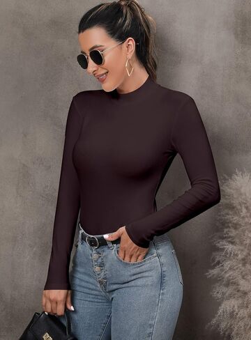 UNTYHOTS Mock Turtle Neck Long Sleeve Bodysuits for Women Shirts Tops in Saudi Arabia