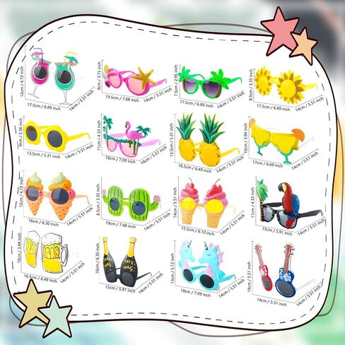 16 Pairs of Hawaiian Luau Party Sunglasses Summer Pool Tropical Beach Funny Sunglasses for Tropical Hawaii Party in Kuwait