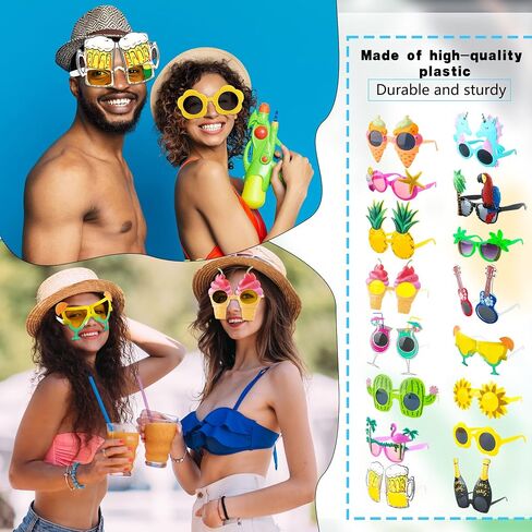 16 Pairs of Hawaiian Luau Party Sunglasses Summer Pool Tropical Beach Funny Sunglasses for Tropical Hawaii Party in Kuwait