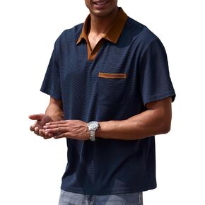 Men Collared Golf Shirts Classic Short Sleeve Basic Button T-Shirt Lightweight Breathable Golf Tops with Pocket
