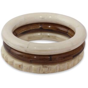 NOVICA Artisan Handmade Bone Bangle Bracelets Carved by from Set of 3 India [7.5 in Inner Circ. x 0.4 in W] ' Delhi Harmony' Set of 3