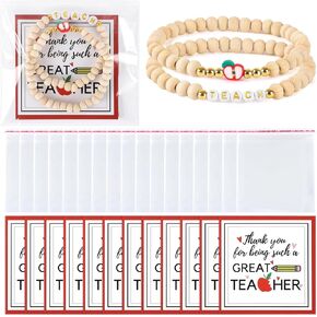 Cumule 12 Sets Teacher Appreciation Gift for Women Beaded Teacher Bracelets with Blessing Cards Opp Pouches Teachers' Day Back to School Graduation Birthday Retirement End of Year Gifts from Student