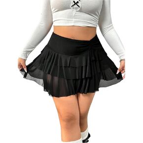Verdusa Women's Plus Size Tiered Layered Ruffle Skirt A Line Flared Mini Skirts