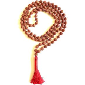 Rudraksha Mala Beads Netclace Rudraksh Japa 5 Mukhi (5 Face) حبات الصلاة المعقدة بأحجام 6 مم 10 مم 10 مم 12 ملم شقرا mala w/ bage (8 مم معقدة mala (108+1) حبة))