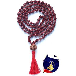 قلادة Rosewood Mala Beads 108 حبات الصلاة البوذية من خشب الصندل الأحمر japa mala 10 أنماط - تنشيط - ث/ حقيبة مالا (8 مم 108+1 حبات معقدة mala w/ 14mm 5 mukhi (5 وجه) حبة Rudraksh Guru)