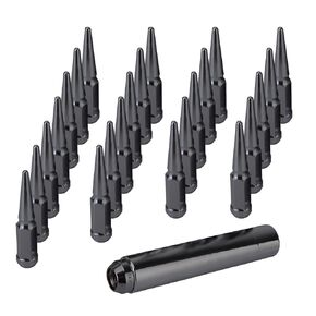 20PCS 1/2"-20 Spiked Lug Nuts, 4.4" Tall Black Bullet Cone Seat Wheel Nuts with Socket Key, Compatible with Chevrolet Silverado1999-2024, Dodge Ram 1994-2024, Ford F-150 1997-2024 Black
