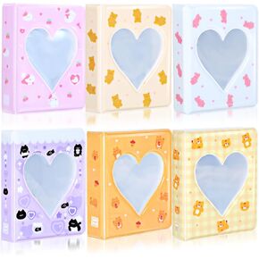 6 Pcs 3 Inch Mini Photo Album, Heart Hollow Card Binder Photo, Mini Photocard Binder, Photocard Binder(Curry Pink White Purple Yellow)