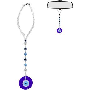 Evil Eye Car Hanging Ornament, Blue & Silver, Circle Style, Metal Material, Universal Fit, Casual Use