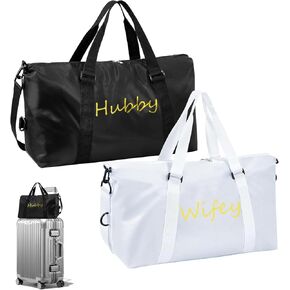 2 PCS زوجة زوجة Hubby Bag مجموعة أبيض أسود حفلات السفر الأكياس تسافر ماء العسل أكياس السفر في الأسبوع.