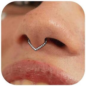 BodyBonita 16G Septum Rings - 316L Surgical Steel Teardrop Hinged Nose Rings Hoops Seamless Septum Jewelry CZ Nose Piercings Helix Tragus Rook Daith Piercing for Women Men Silver/Gold/Black 8mm 10mm