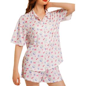 نساء 2 قطعة الفاكهة بيجاما مجموعة قصيرة لطيف PJS الأزهار مريحة preppy pjs coquett