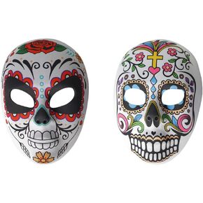 Toyvian 2Pcs Day of The Dead Mask Sugar Skull Full Face Mask Mexican Masquerade Mask Fancy Dress Halloween Costume Accessory for Women Men Holiday