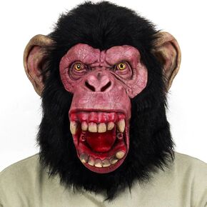 Scary Monkey Head Mask Halloween Animal Latex Mask Open Mouth Gorilla Costume Masks, Adult