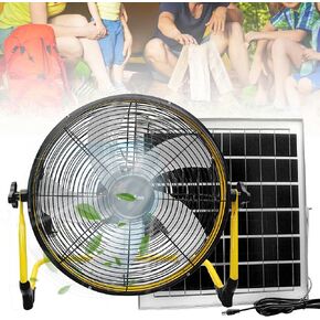 14 Inch Portable Rechargeable Fan,15600mAh Battery Powered,Camping Fan with Solar Panel,360 Vertical Tilt,Solar Powered Fan for Outside,Travel,Chicken Coop,Dog House,Shed,Greenhouse