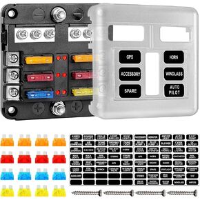 Cyrico Fuse Block, 12v Fuse Box Holder with Led Warning Indicator Waterpoof Cover, 6 Circuit Marine Fuse Block Fuse Panel with Negative Bus Distribution Block for Automotive Boat Car Bus Rv DC 12-24V