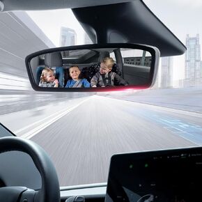 Wide Angle Rear View Mirror Fit for 2017-2022 Tesla Model 3 Accessories|Anti-Glare Panoramic Design|Eliminate Blind Spots|Interior Clip-on Convex Rearview Mirror(Blue Lens)